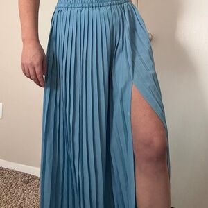 Blue Pleated #MichaeKors maxi skirt with slit